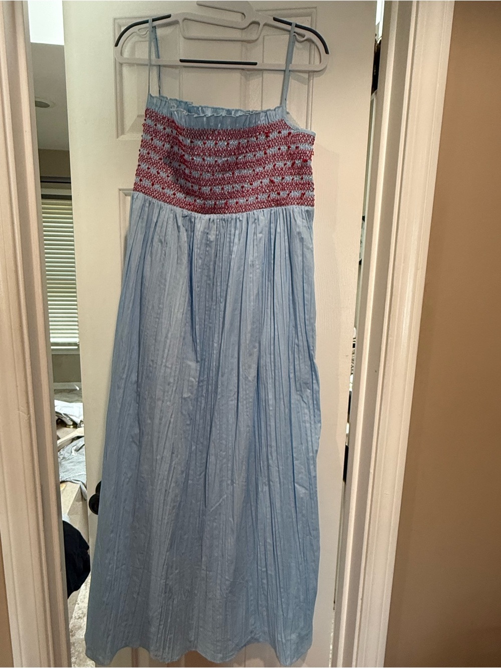 J. Crew Light Blue Maxi Skirt with Red Smocked Waist